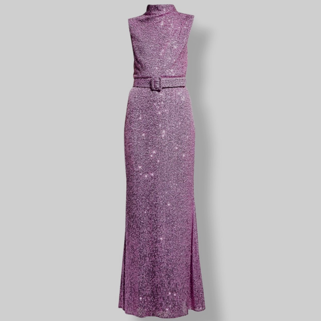 Nwt Badgley Mischka Collection Sequin Pink Mock Neck Gown
